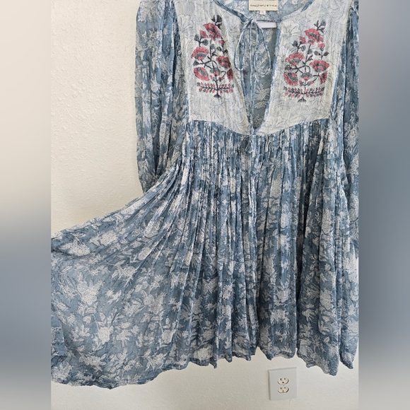 Daughters of India Jaya Mini Dress in Juniper Floral Blue Dress Size XL - Picture 13 of 16